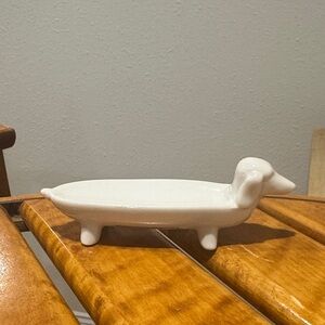 White Dachshund Ceramic Dish